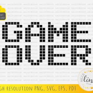 Game Over Pixel Svg, Videogioco retrò Eps, Gamer Svg, Pixel Art, Testo digitale Dxf, File di taglio, Game Over Shirt Design, Silhouette Cricut