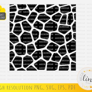 May include: Black and white geometric pattern with a repeating design of irregular shapes resembling animal skin. The pattern is a digital download and can be used for crafting, printing, and design projects.