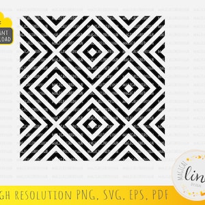 May include: Black and white geometric pattern with repeating squares and diagonal lines. This digital design is perfect for creating seamless patterns, backgrounds, and textures.