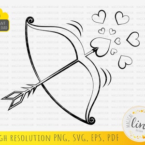 Cupid Bow Outline svg, Hearts and Arrow Svg, Valentines day Eps, Arrow Vector, Couple shirt design, Cupid Bow cut file, Cricut Silhouette