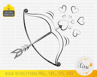 Cupid Bow Outline svg, Hearts and Arrow Svg, Valentines day Eps, Arrow Vector, Couple shirt design, Cupid Bow cut file, Cricut Silhouette