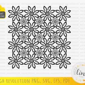 May include: Black and white digital design featuring a repeating pattern of stylized flower shapes. The design is perfect for crafting projects, scrapbooking, and digital art.
