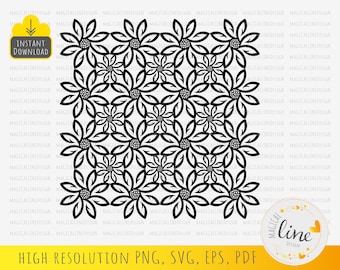 Patrón de flores retro Svg, mosaico de margaritas vintage, cuero repujado Svg, patrón sin costuras, archivo de corte floral, arte de pared Dxf, silueta Cricut
