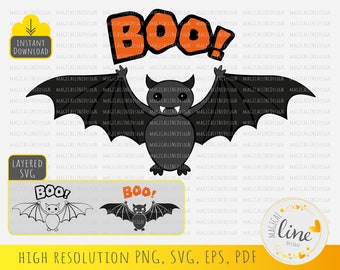 Cute Halloween Bat SVG, Spooky Boo Vector (Digital Download)