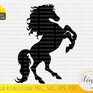 Mustang paard Svg, steigerend paard clipart, western paard svg, paard silhouet, wild paard svg, kunst aan de muur decor, tshirt ontwerp, vinyl gesneden bestand