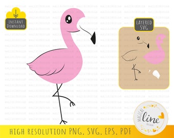 Lindo flamenco rosa SVG, clipart de playa (descarga digital)