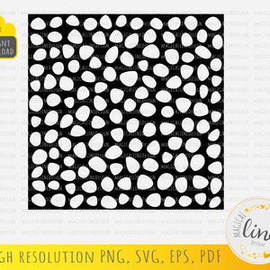 May include: Black and white digital design featuring a repeating pattern of white circles on a black background. The circles are of varying sizes and are arranged in a random pattern.