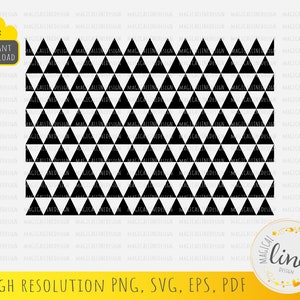 Puede incluir: Un patrón geométrico en blanco y negro con triángulos que se repiten. El patrón es sin costuras y se puede utilizar para una variedad de proyectos, como telas, papel tapiz o papel de envolver.