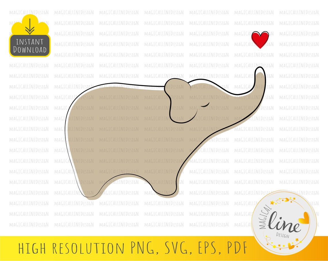 Cute elephant heart clipart Love gift PNG romantic SVG | Etsy
