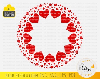 Heart Wreath #2 Svg, Heart Frame Eps, Round Frame with Heart, Valentine Frame Svg, Circle Embellishment Svg, Love Clipart, Silhouette Cricut