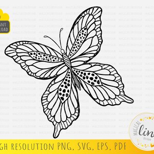 Mariposa Monarca Svg, Patrón de mariposa elegante, Vector de mariposa, Insecto tribal Svg, Archivo de corte de mariposa, Arte de pared, Silueta Cricut