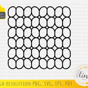 May include: Black and white line art design of a repeating pattern of overlapping circles. The design is a digital download and can be used for crafting, scrapbooking, or other creative projects.