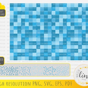 Puede incluir: Un diseño digital que presenta un patrón pixelado azul y blanco. El patrón está formado por pequeños cuadrados que están dispuestos en una cuadrícula. El diseño es perfecto para usar en una variedad de proyectos, como el scrapbooking, la creación de tarjetas y el arte digital.