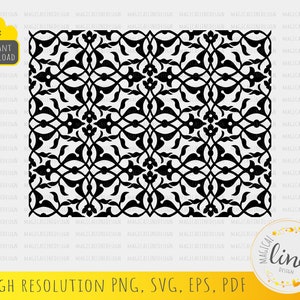 May include: Black and white floral pattern design. The design features a repeating pattern of stylized flowers and vines. The image includes the text "INSTANT DOWNLOAD" and "HIGH RESOLUTION PNG, SVG, EPS, PDF".