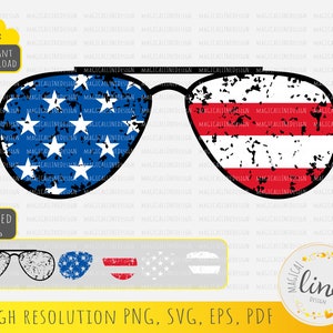 Amerikaanse vlag grunge zonnebril SVG, 4 juli vector, Independence Day SVG, patriottische zonnebril EPS, USA zonnebril, Cricut silhouet