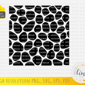 May include: Black and white abstract pattern with a repeating design of irregular circles. The pattern is reminiscent of animal print.
