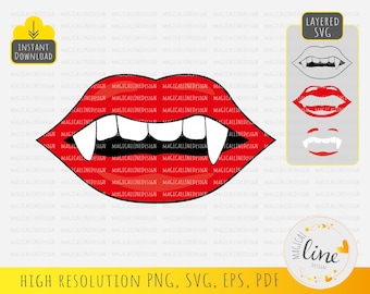 Vampire Fang Svg, Vampire Lips svg, Halloween Clipart, Vampire Teeth Svg, Vampire Mouth Eps, Vampire Biting Lips Eps, Silhouette Cricut