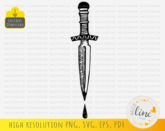 Daga SVG, imágenes prediseñadas de espada, cuchillo y sangre (archivo de corte digital)