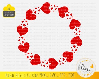 Heart Wreath Svg, Heart Frame Eps, Round Frame with Heart, Valentine Frame Svg, Circle Embellishment Svg, Love Clipart, Silhouette Cricut