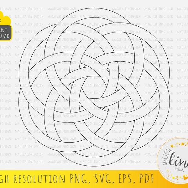 Intertwined Rings Svg, Overlapping Geometric Eps, Sacred Knot Circle, Interlocking Circles Dxf, Vector, Celtic Wall art, Silhouette Cricut