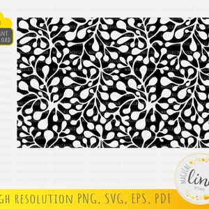 May include: Black and white seamless pattern with abstract shapes resembling leaves and drops. The pattern is perfect for creating digital or printed designs.