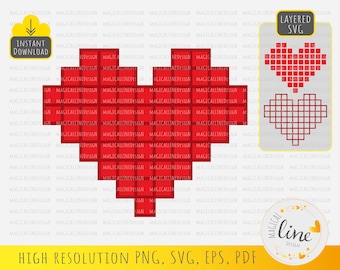 Pixel Heart Svg, Heart Eps, Red Heart Svg, Valentine Clipart, Pixel Art, Digital Heart Eps, Love Svg, Heart icon Svg, Silhouette Cricut