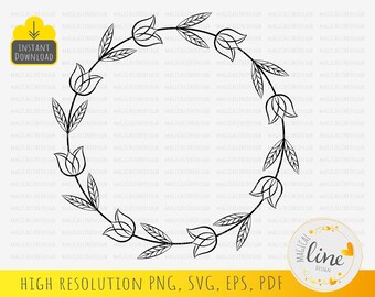 Tulip Wreath Svg, Floral Circle Eps, Round Frame with Tulip, Tulip Outline Svg, Wedding Svg, Spring Frame, Tooled Leather, Silhouette Cricut