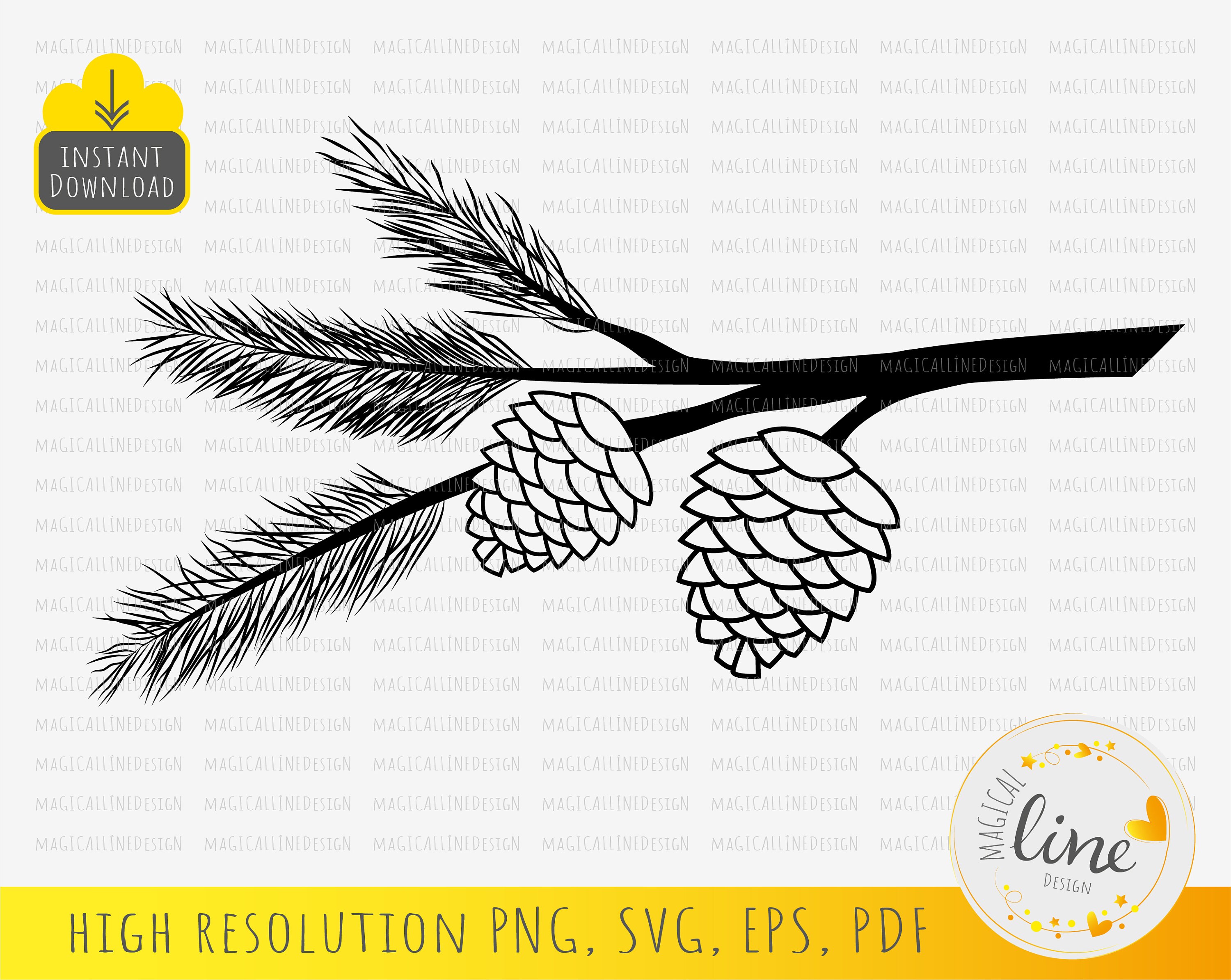 Piña SVG, clipart de rama de pino, plantilla de decoración navideña ...