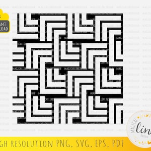 Peut inclure: Motif de labyrinthe géométrique noir et blanc. Le labyrinthe est composé d'une série de carrés et de rectangles, avec des lignes qui les traversent. Le labyrinthe est un design simple, mais il reste difficile à résoudre.