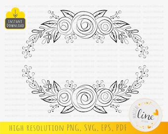 Roses Wreath Svg, Flowers Frame Eps, Floral Wreath Svg, Flowers Clipart, Floral Flourish Stencil, Floral Paper Cut File, Silhouette Cricut