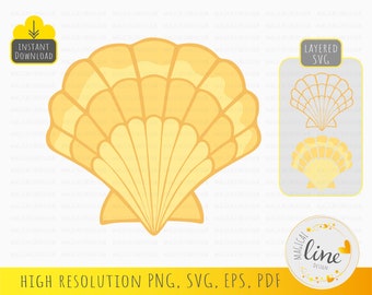 Seashell  svg, Scallop Shell outline, Beach clipart, Summer png, Sea Svg, Ocean Svg, Seashell cut file, Tattoo design, Silhouette Cricut