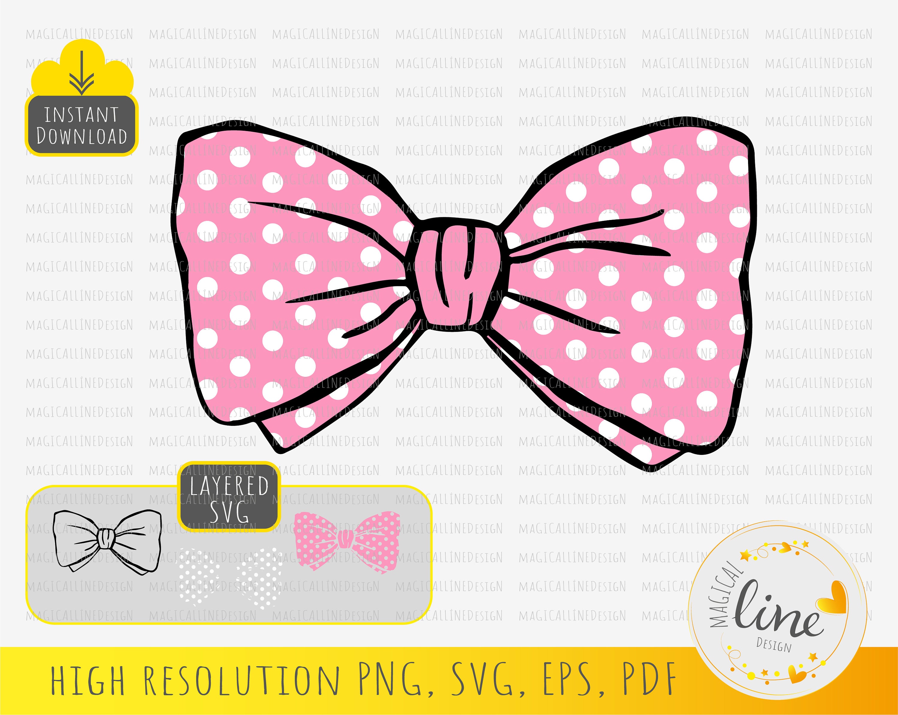 Polka Dot Pink Bow Svg Ribbon Bow Svg Bow Clipart png Bow | Etsy