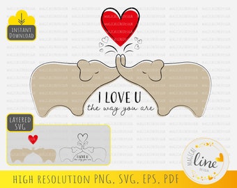 Elephant love Svg, Couple of elephants Svg, Elephants in love Svg, Elephant and Heart Svg, i love you the way you are, Silhouette Cricut