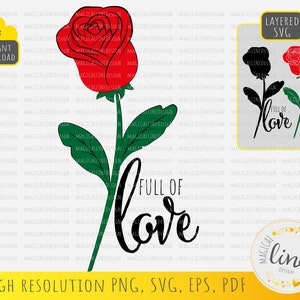 Red Rose #2 Svg, Full of love Svg, Mothers Day Svg, Valentines Day Svg, Flower Clipart, Rose Vector, Rose Tattoo Design, Silhouette Cricut