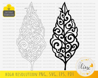 Swirl Leaf Svg, Fancy Leaf Stencil, Leaf Decorative Vine Ornaments, Leaves Home decor, Leaf paper cut file, Leaf Wallart, Cricut Silhouette