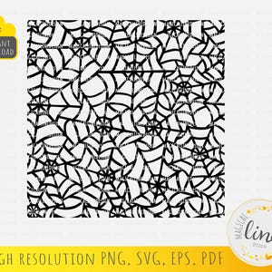 Puede incluir: Patrón sin costuras en blanco y negro de telarañas. Esta descarga digital es perfecta para manualidades, scrapbooking y otros proyectos creativos.