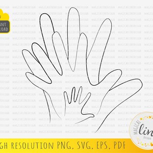 Family Hands Svg, clipart do Dia das Mães, mão desenhada Mom Hands Svg, arte de linha de mão png, design de camiseta de família, silhueta Cricut