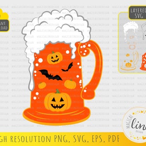 Halloween Beer #2 Svg, Let's Get Smashed Svg, Halloween Pumpkin Beer Eps, Mok met Foam Svg, Bat Beer Vector, Beer Stein, Silhouette Cricut