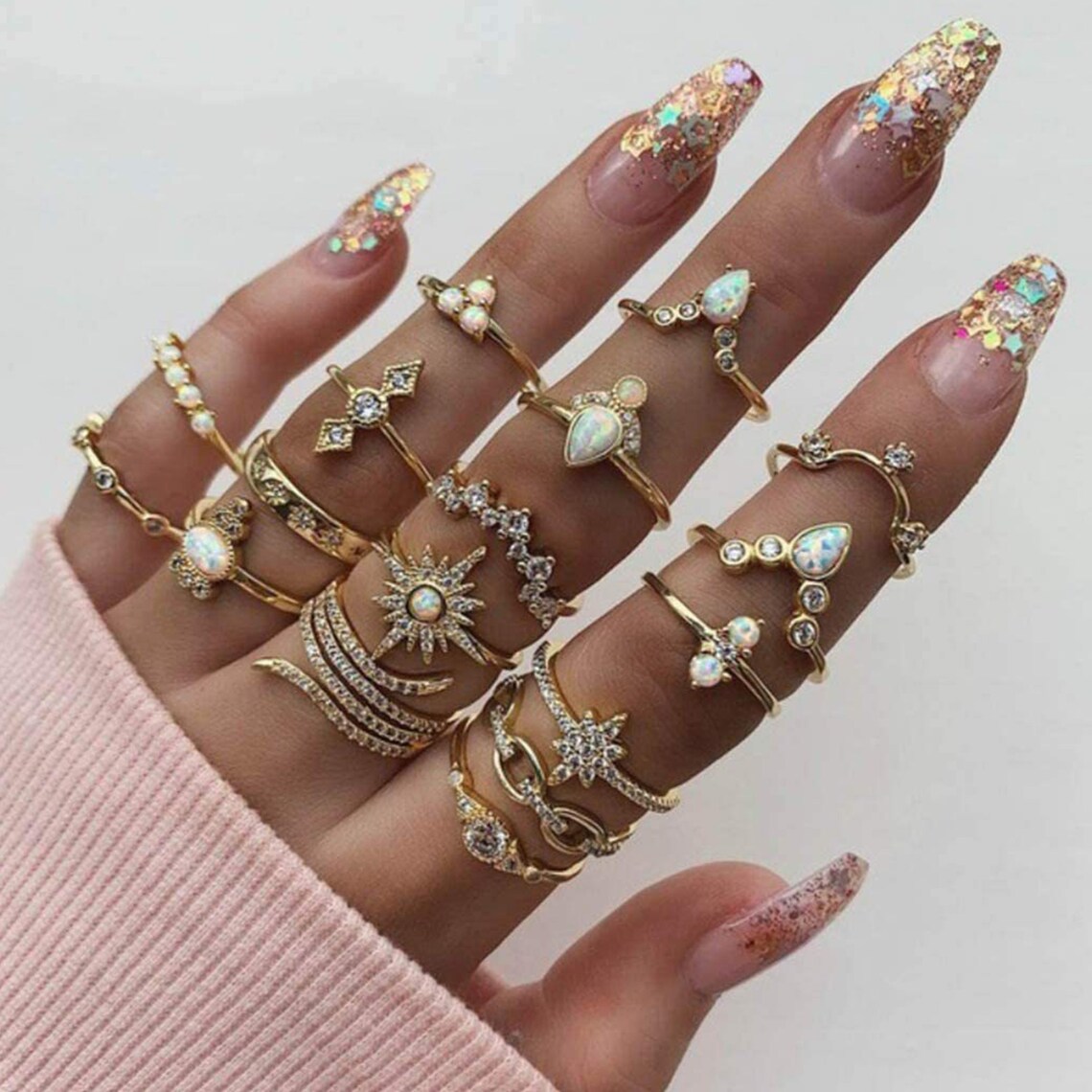 Set 6 19 pcs Boho Gold Ring Set Indie Rings Chunky Gold Etsy