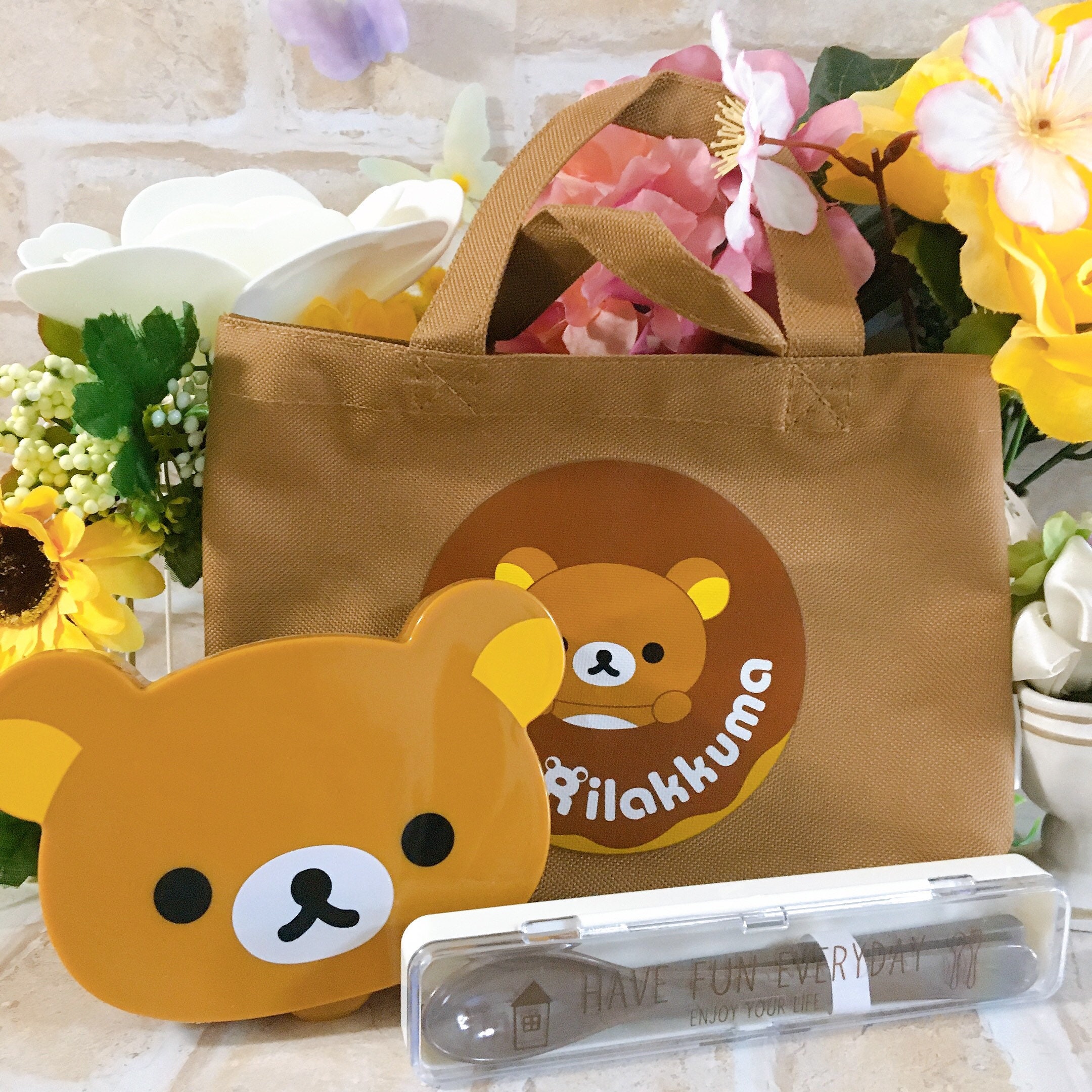 Rilakkuma Spoon Fork Case Set Cute Bear Lunch Box Picnic Child Girls Kids Gift 