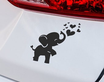 Elephant Car Decal, Heart Stickers, Animal Vinyl Graphic, Love Emblem, Trunk Up Adorable car decor, Rear Window Decor, Adhesive Silhouette