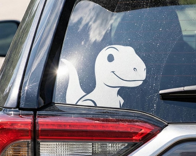 Peeking Raptor Vinyl Car Window Decal Funny Dinosaur Sticker