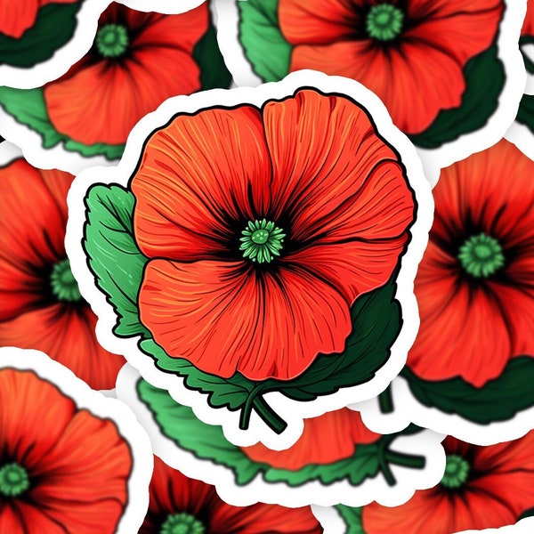 Vibrant Red Poppy Sticker - Water-Resistant, Eco-Friendly Decal for Laptops, Journals, and Planners - Bold Floral Emblem for Nature Lovers