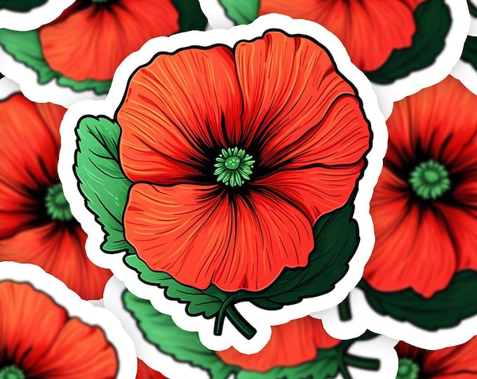 Vibrant Red Poppy Sticker - Water-Resistant, Eco-Friendly Decal for Laptops, Journals, and Planners - Bold Floral Emblem for Nature Lovers