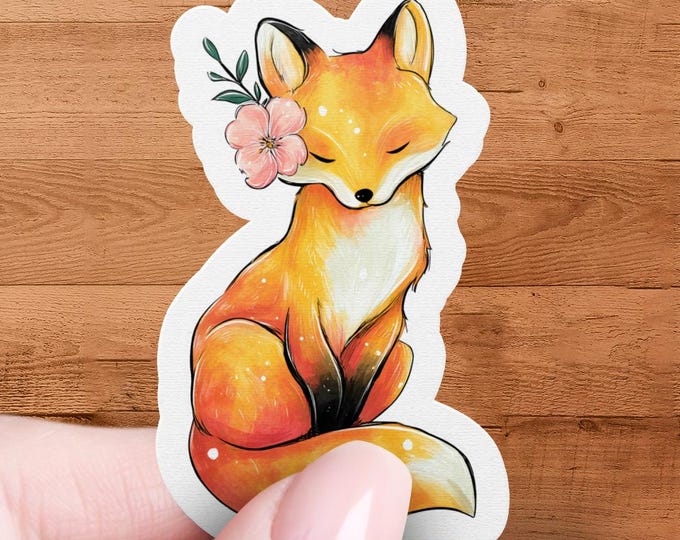 Floral Fox Sticker with Flower Crown - Animal Decal for Laptop Journal Water-Bottle Gift Ideas