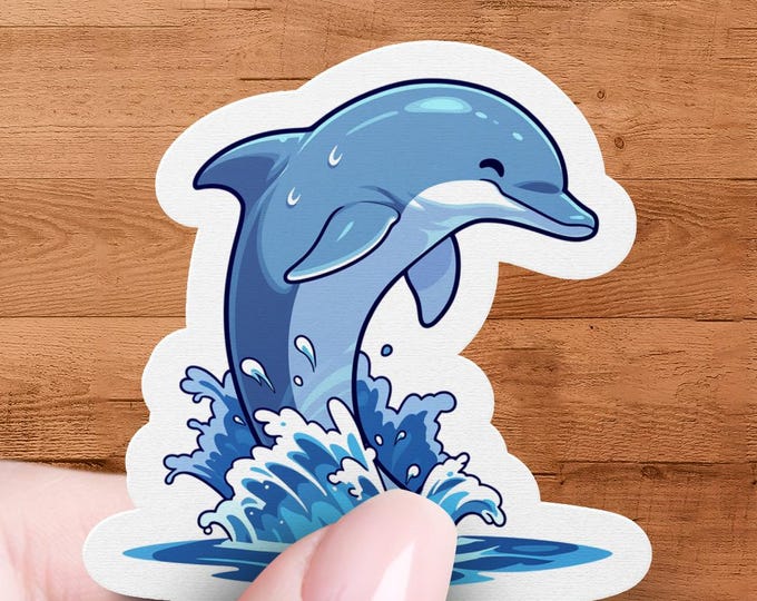Glossy Dolphin Die-Cut Waterproof Sticker Ocean Cartoon Marine-Animal Decal for Laptop Water Bottle Planner