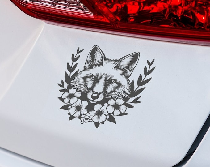 Floral Fox Head Vinyl Decal: Nature Inspired Car, Laptop, Wall Sticker