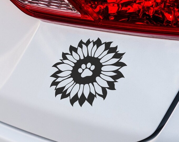 Sunflower Paw Print Car Decal Waterproof Vinyl Sticker for Vehicles Pet Lovers Accessory Exterior Car Decoration Unique Floral Animal Design