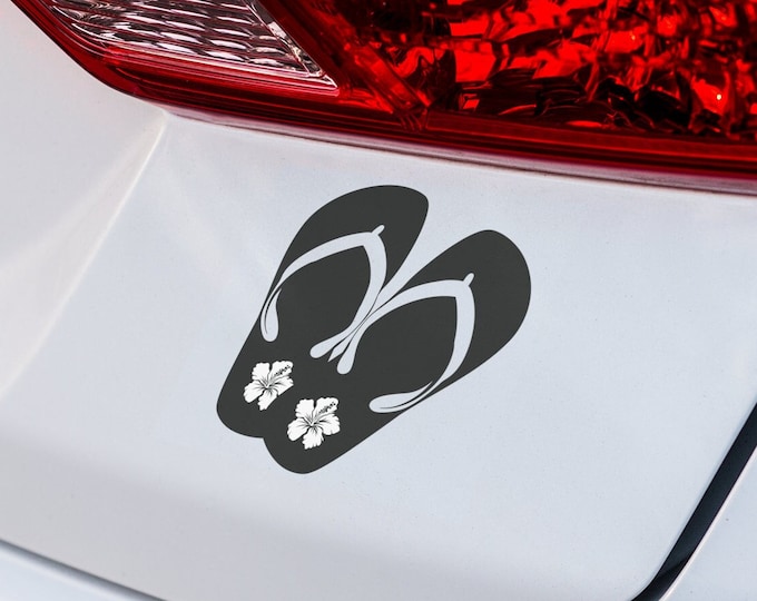 Charming Hibiscus & Sandal Car Decal – Tropical Flower Vinyl Sticker, Durable Outdoor Vehicle Decor, Unique Beach Style Auto Accessory