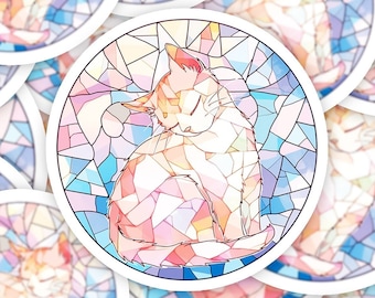 Stained Glass Cat Sticker: Vibrant Feline Art Decal